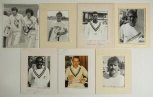 England Test and County signed photographs 1970s-1990s. A selection of fourteen photographs of England Test and County cricketers, each signed by the featured player. Includes one original press photograph of Chris Old & Bob Willis walking off the field i