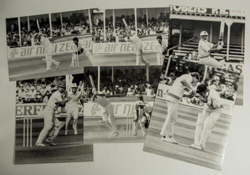England v New Zealand 1983. A selection of eleven large/ oversize exhibition style original mono press photographs depicting match action, all most likely from the 4th (final) Test at Trent Bridge 25th- 29th August 1983. Players featured include Mike Gatt