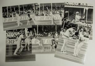 England v New Zealand 1983. A selection of eleven large/ oversize exhibition style original mono press photographs depicting match action, all most likely from the 4th (final) Test at Trent Bridge 25th- 29th August 1983. Players featured include Mike Gatt