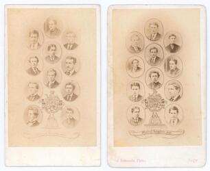 Rugby School cricket team 1868 & 1869. Two small carte de visite photographs of the Rugby cricket XI or a House XI of 1868 and 1869. The cards produced by J. Edmonds of High Street, Rugby with printed details to front and rear of the carte de visite for 1