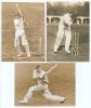 England Test cricketers 1930s. Three original sepia press photographs of England players in action, each nicely signed in ink by the featured player. Players/ signatures are E.R.T. Holmes (Surrey, Oxford University & England 1924-1955, 5 Tests), Wilf Barb