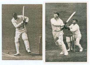 Middlesex C.C.C. Two original mono/ sepia press photographs of Middlesex players in batting action, probably 1930s, both signed in ink to the photograph by the featured player. Players/ signatures are Ian Peebles (Middlesex, Oxford University & England 19