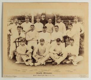&lsquo;South Africans&rsquo; 1894. Large original sepia photograph of the South African team who played Lord Sheffield&rsquo;s Eleven at Sheffield Park, East Sussex for the opening match of the tour on the 22nd & 23rd May 1894, the players seated and standing in rows weari