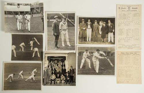 South Africa tours to England 1924 and 1929. A selection of seven original mono press photographs and two scorecards from South Africa tours of the 1920s. The photographs, all from the 1929 tour feature Sir Francis Lacey, former Secretary of the M.C.C. in