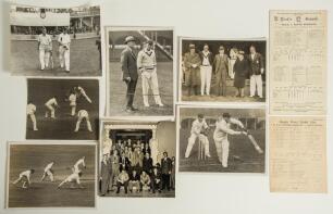 South Africa tours to England 1924 and 1929. A selection of seven original mono press photographs and two scorecards from South Africa tours of the 1920s. The photographs, all from the 1929 tour feature Sir Francis Lacey, former Secretary of the M.C.C. in