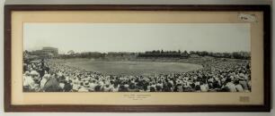 South Africa v England 1948. Large, attractive original panoramic mono photograph of Ellis Park, Johannesburg, taken during the second Test, 27th-30th December 1948, depicting the match in progress with huge crowds in attendance. Printed title to lower mo