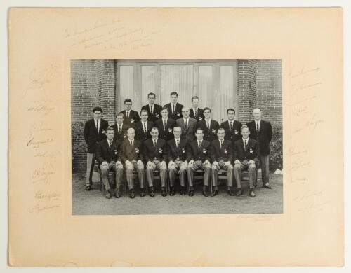 New Zealand tour to India and Pakistan 1964/65. Large original mono photograph of the New Zealand touring party seated and standing in rows wearing tour blazers. The photograph, by Rangoon Studio, New Delhi, is laid to official photographer&rsquo;s mount, which
