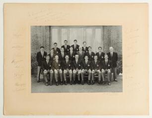 New Zealand tour to India and Pakistan 1964/65. Large original mono photograph of the New Zealand touring party seated and standing in rows wearing tour blazers. The photograph, by Rangoon Studio, New Delhi, is laid to official photographer&rsquo;s mount, which