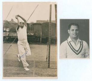 Sarbindu Banerjee. Bengal, Hindus & India 1935-1960. Good mono press photograph of Banerjee practising in the nets at Lord&rsquo;s in May 1946. Signed by Banerjee to image. The photograph, by Sport & General, measures 5.5x7.5&rdquo;. Some wear to the top edge otherw