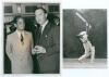 India tour to England 1959. D.K. Gaekwad. Two good original mono press photographs of the Indian captain, D.K. Gaekwad. One depicts Gaekwad standing with Denis Compton at a function, 8&rdquo;x10&rdquo; by Keystone, the other of Gaekwad playing a lusty drive, 6&rdquo;x8&rdquo; by
