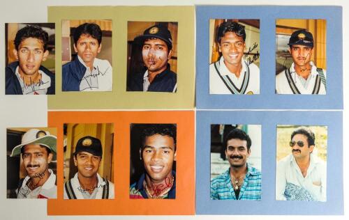 India 1970s-1990s. Ten original colour photographs of Indian cricketers depicted head and shoulders. Each signed by the featured player. Signatures include Madan Lal, Rhugram Bhat, Kumble, Mohanty, Ganguly etc. Various sizes, the majority 4&rdquo;x5.5&rdquo;. Sold wi