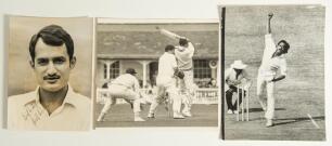 India tour to England 1971. Three good original mono press photographs. One is a head and shoulders player portrait of the Indian captain Ajit Wadekar, nicely signed in ink to the photograph by Wadekar. 6&rdquo;x8&rdquo;. Another shows Mankad in batting action in the