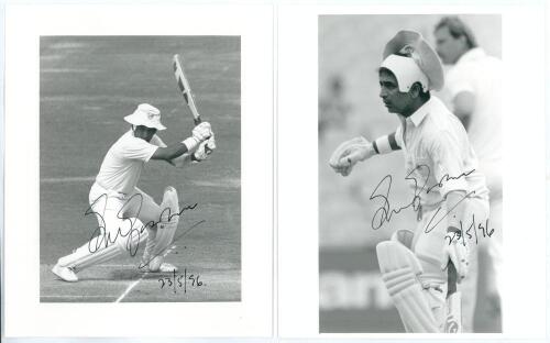 Sunil Manohar Gavaskar. Bombay, Somerset & India 1967-1987. Two original mono press photographs, both depicting Gavaskar in batting action for Rest Of the World v M.C.C. at Lord&rsquo;s August 1987 in his innings of 188, wearing his iconic head protector under 