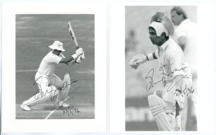 Sunil Manohar Gavaskar. Bombay, Somerset & India 1967-1987. Two original mono press photographs, both depicting Gavaskar in batting action for Rest Of the World v M.C.C. at Lord&rsquo;s August 1987 in his innings of 188, wearing his iconic head protector under 