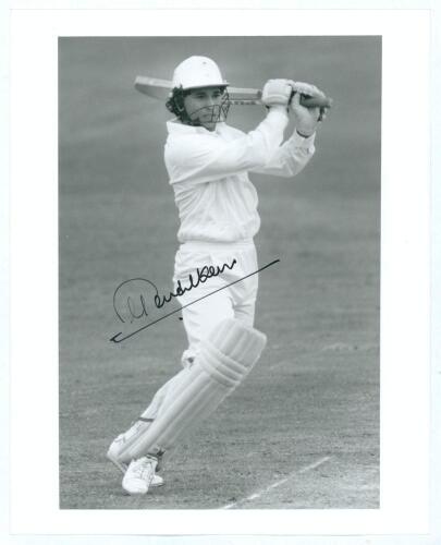 India tour to England 1990. Sachin Tendulkar&rsquo;s first overseas tour. Original mono press photograph of Tendulkar playing a flowing back foot drive. Nicely signed in black ink to the photograph by Tendulkar. Photograph by Allsport, London. 10&rdquo;x8&rdquo;. A nice im