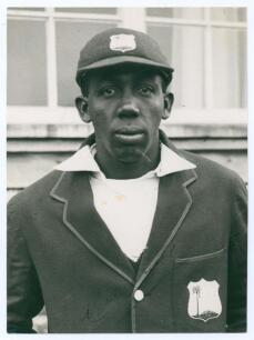 Learie Nicholas Constantine. Trinidad, Barbados & West Indies 1921-1939. Excellent pre tour, head and shoulders, press photograph of Constantine wearing West Indies cap and blazer. Nicely signed in ink by Constantine to darker area . 6&rdquo;x8&rdquo;. Central Press 