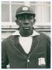 Learie Nicholas Constantine. Trinidad, Barbados & West Indies 1921-1939. Excellent pre tour, head and shoulders, press photograph of Constantine wearing West Indies cap and blazer. Nicely signed in ink by Constantine to darker area . 6&rdquo;x8&rdquo;. Central Press 