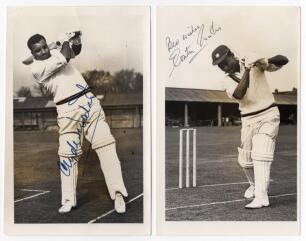 Clyde Walcott and Everton Weekes. West Indies 1950s. Two nice mono press photographs of each batsman in batting pose and signed to the photograph by the featured player. Sport and General Press Agency, London. Each 3.75&rdquo;x6&rdquo;. Good/ very good condition.