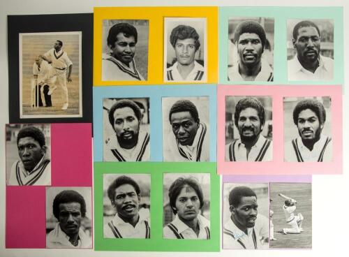 West Indies 1970s-1990s. A selection of fifteen mono press photographs of individual West Indies cricketers, the majority head and shoulders. Twelve are signed including Lance Gibbs, Alvin Kallicharran, Viv Richards, Joel Garner, David Murray, Gordon Gree