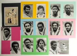 West Indies 1970s-1990s. A selection of fifteen mono press photographs of individual West Indies cricketers, the majority head and shoulders. Twelve are signed including Lance Gibbs, Alvin Kallicharran, Viv Richards, Joel Garner, David Murray, Gordon Gree