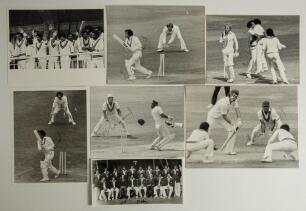 Pakistan tours to England 1974, 1978 and 1982. A good selection of fifteen original mono press photographs from the tours. Seven are signed including five individually by Haroon Rashid in match action, also players on the balcony celebrating victory at Lo