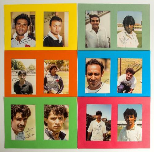 Pakistan 1970s-1990s. A selection of twenty colour player portrait photographs (two mono) of Pakistan players, of which seventeen are signed by the featured player. Signatures include Ijaz Ahmed, Zakir Khan, Saleem Jaffar, Saleem Yousuf (2 different), Mud