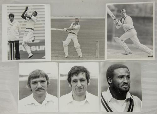 Cricket photographs. Surnames A-E circa 1970/1990&rsquo;s. Large selection of mainly official mono some colour press photographs of Test and County cricketers, some restrike photographs included. Players include Atherton, Allott, Acfield, Agnew, Alleyne, Athey,
