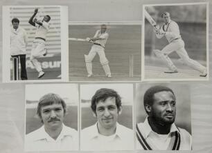 Cricket photographs. Surnames A-E circa 1970/1990&rsquo;s. Large selection of mainly official mono some colour press photographs of Test and County cricketers, some restrike photographs included. Players include Atherton, Allott, Acfield, Agnew, Alleyne, Athey,