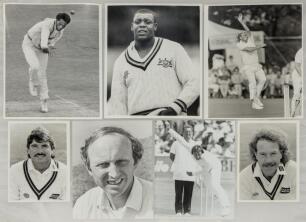 Cricket photographs. Surnames I-M circa 1970/1990&rsquo;s. Large selection of mainly official mono some colour press photographs of Test and County cricketers, some restrike photographs included. Players include A. Iqbal, Illingworth, Inchmore, D. Lloyd, Larkin