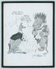 England v Australia 1938. Don Bradman. Printed cartoon by Tom Webster, dated 1938, depicting an Australian kangaroo sitting at a dining table with a England lion waiter attending him. The kangaroo asks &lsquo;Waiter! what&rsquo;s on the menu? and the lion answers &lsquo;Ju