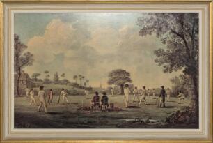 M.C.C. cricket prints. A nice collection of five large limited edition colour oleographic reproductions of famous paintings which hang in the Long Room at Lord&rsquo;s. From the M.C.C. Portfolio of prints. Attractively mounted, framed and glazed. &lsquo;Cricket Match