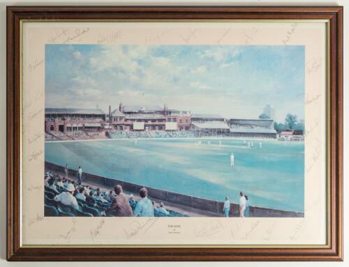 England v West Indies 1991. &lsquo;The Oval&rsquo; by Alan Fearnley. Colour print of the Surrey Test ground. The borders of the print nicely signed in pencil by members of the England and the West Indies teams of 1991. Signatures for England include Gooch, Atherton, 