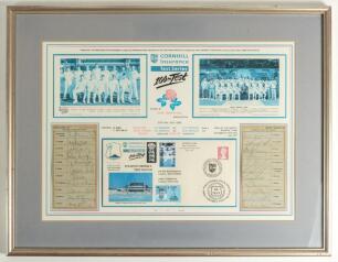 England v West Indies, Cornhill Insurance 100th Test, Old Trafford 1995. Special limited edition display sheet produced for this historic test. The sheet comprises of titles in colour to top, two mounted colour postcards of the teams, mounted first day co