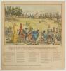 International Cricket at Mitcham Green 1876. An extremely rare hand coloured original printed Broadside of a verse in twenty four-line stanzas by the well known cricket author, &lsquo;F.G.&rsquo; (Frederick Gale). The poem describes the news that James Lillywhite&rsquo;s E