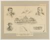 &lsquo;The Warwickshire Cricket Club (Sketches at the County Ground)&rsquo; by E.C. Mountford. Original double page supplement to &lsquo;The Dart&rsquo; magazine 22nd June 1888, featuring illustrations of Shilton, Mr. H.C. Maul, Mr. L.C. Docker, The Pavilion, Mr. Ansell Hon. Sec