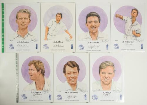 &lsquo;England Test Cricketers&rsquo;. Denise Dean 2004-2006. Black binder comprising a good selection of sixteen prints from the series, each limited to 100 copies and signed by the artist. Thirteen are signed by the featured player. Signatures are Larter (2 copies)