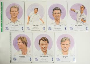 &lsquo;England Test Cricketers&rsquo;. Denise Dean 2004-2006. Black binder comprising a good selection of sixteen prints from the series, each limited to 100 copies and signed by the artist. Thirteen are signed by the featured player. Signatures are Larter (2 copies)