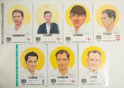 &lsquo;Wisden Five Cricketers of the Year&rsquo;. Denise Dean 2004-2006. Black binder comprising thirty five prints from the series, each limited to 150 copies and signed by the artist. Various limitation numbers. Twenty seven are signed by the featured player. Signa