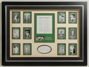 &lsquo;My Greatest England XI&rsquo;. Harold Dennis &lsquo;Dickie&rsquo; Bird. Yorkshire & Leicestershire 1956-1964. In October 2006 &lsquo;Dickie&rsquo; Bird was asked to name his greatest England team. This large mounted display contains a copy of the original listing he made including th