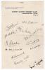 The Ashes. England v Australia 1926. Page on Surrey C.C.C. official letterhead very nicely signed in black ink by the twelve members of the England team for the 5th Test at Kennington Oval 14th- 18th August 1926 (timeless Test). Signatures are Chapman (Ca