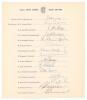 M.C.C. tour to West Indies 1959/60. Official M.C.C. autograph sheet with printed title and players&rsquo; names, fully signed by all fifteen listed members of the touring party. Signatures are May (Captain), Cowdrey, Allen, Andrew, Barrington, Dexter, Greenhoug