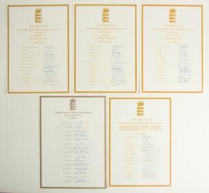 England Under-19 autograph sheets 1999. Five official autograph sheets with titles, borders and players&rsquo; names printed in gold. Sheets are for the Under-19 tour to New Zealand January- March 1999 fully signed by all fifteen, the three match one-day serie