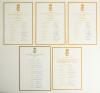 England Under-19 autograph sheets 1999. Five official autograph sheets with titles, borders and players&rsquo; names printed in gold. Sheets are for the Under-19 tour to New Zealand January- March 1999 fully signed by all fifteen, the three match one-day serie