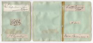 England Test and County cricketers early 1900s. Six nice signatures in ink, each signed individually to piece laid down to two album pages, three to a page. Signatures are C.B. Fry (Oxford University, Sussex, Hampshire & England 1892-1922), J.T. Tyldesele