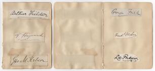 England Test and County cricketers early 1900s (and earlier). Six nice signatures in ink, each signed individually to piece laid down to two album pages, three to a page. Includes one earlier signature of George M. Kelson (Kent 1859-1873), other are A. Fi