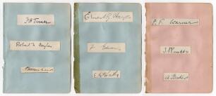 England (and Australia) Test and County cricketers early 1900s. Nine nice signatures in ink, each signed individually to piece laid down to three album pages, three to a page. Signatures are F.H. Turner (Oxford University 1909, 5 matches), R.N. Douglas (C