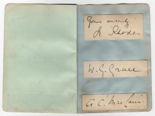 Wilfred Rhodes, W.G. Grace and A.C. &lsquo;Archie&rsquo; MacLaren, early 1900s. Three nice individual signatures in ink, each signed to piece laid down to one album page. Signatures are Wilfred Rhodes (Yorkshire, Europeans & England 1899-1923), W.G. Grace (Gloucester
