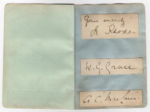 Wilfred Rhodes, W.G. Grace and A.C. &lsquo;Archie&rsquo; MacLaren, early 1900s. Three nice individual signatures in ink, each signed to piece laid down to one album page. Signatures are Wilfred Rhodes (Yorkshire, Europeans & England 1899-1923), W.G. Grace (Gloucester
