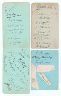 Australia 1909. &lsquo;The Scarborough Cricket Festival&rsquo;. Four album pages containing fifteen ink signatures of the Australian touring team of 1909 who played the Earl of Londesborough&rsquo;s XI on the 9th-11th September, twelve ink signatures of the Gentlemen and e