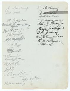 Australia 1902, Gentlemen of Philadelphia 1903, and Surrey 1908. Large album page nicely and fully signed to one side in black ink by all sixteen members of the 1902 Australian touring party to England, and ten of the Gentlemen of Philadelphia tour to Eng